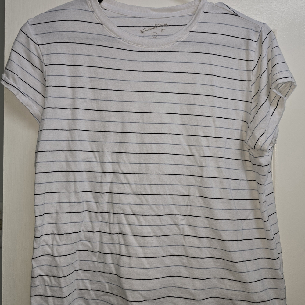 Universal Thread White Tee with Black and Gray Stripes